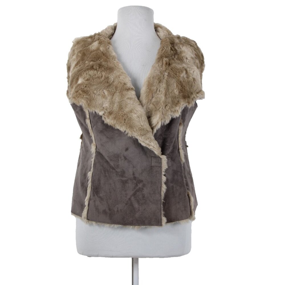 INC $200 Sz 2X Brown Tan Pockets Collared Faux Fur Faux Suede Vest